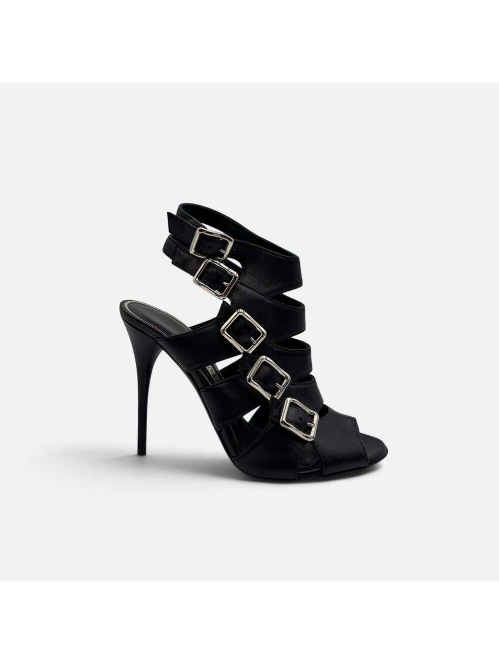 Balmain Black Leather Multi-Buckle Gladiator Heels